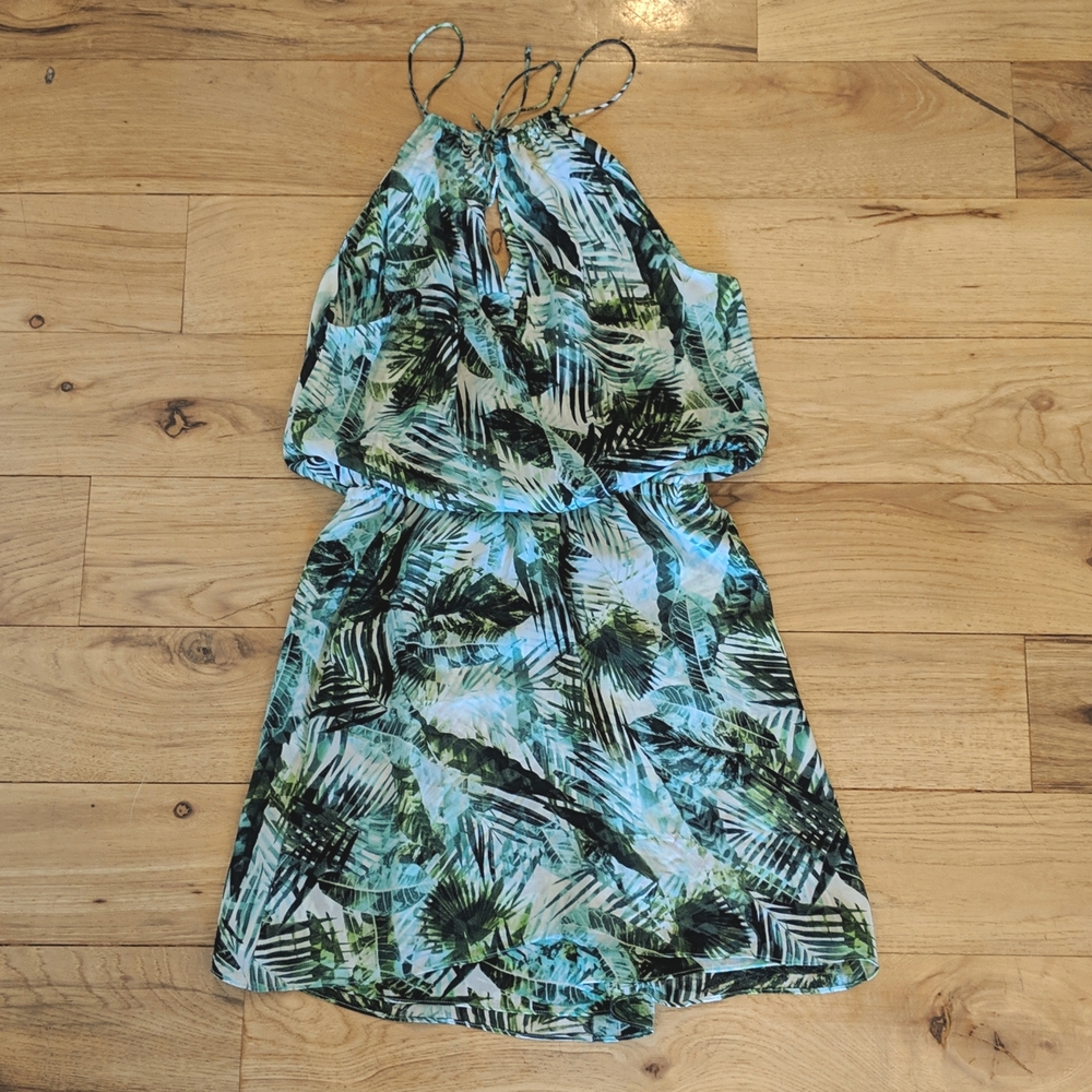 Parker Kansas Print Haulter Mini Cocktail Tropical Print Silk Dress Size XS